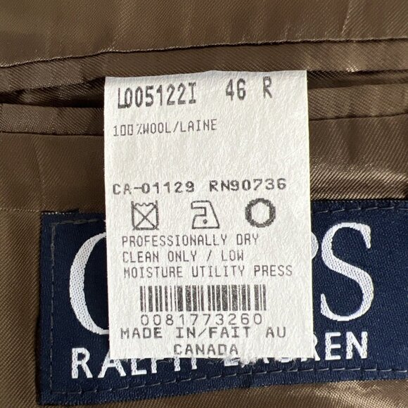 Chaps Ralph Lauren Wool Plaid Blazer Mens 46 R Vintage 80's Jacket Tan Blue Coat - Picture 9 of 10